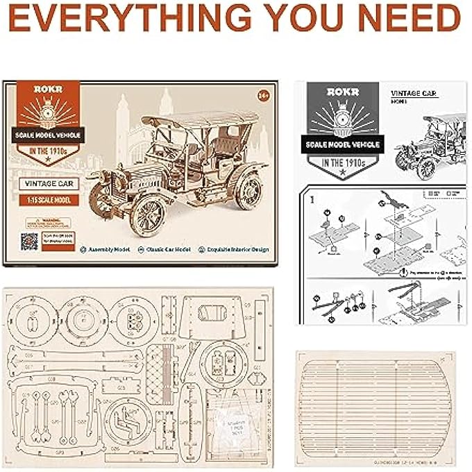 3D PUZZLE WOODEN MODEL KIT CAR FOR ADULT MODEL BUILDING KITS, MODEL KITS FOR ADULTS TO BUILD, CHRISTMAS BIRTHDAY GIFTS FOR TEENS AND ADULTS, VINTAGE CAR - Image 4